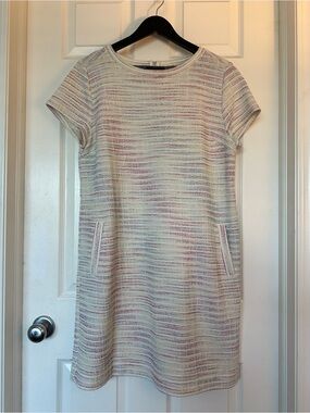 LOFT Cream Mini Shift Dress with Multi-coloured Stripes